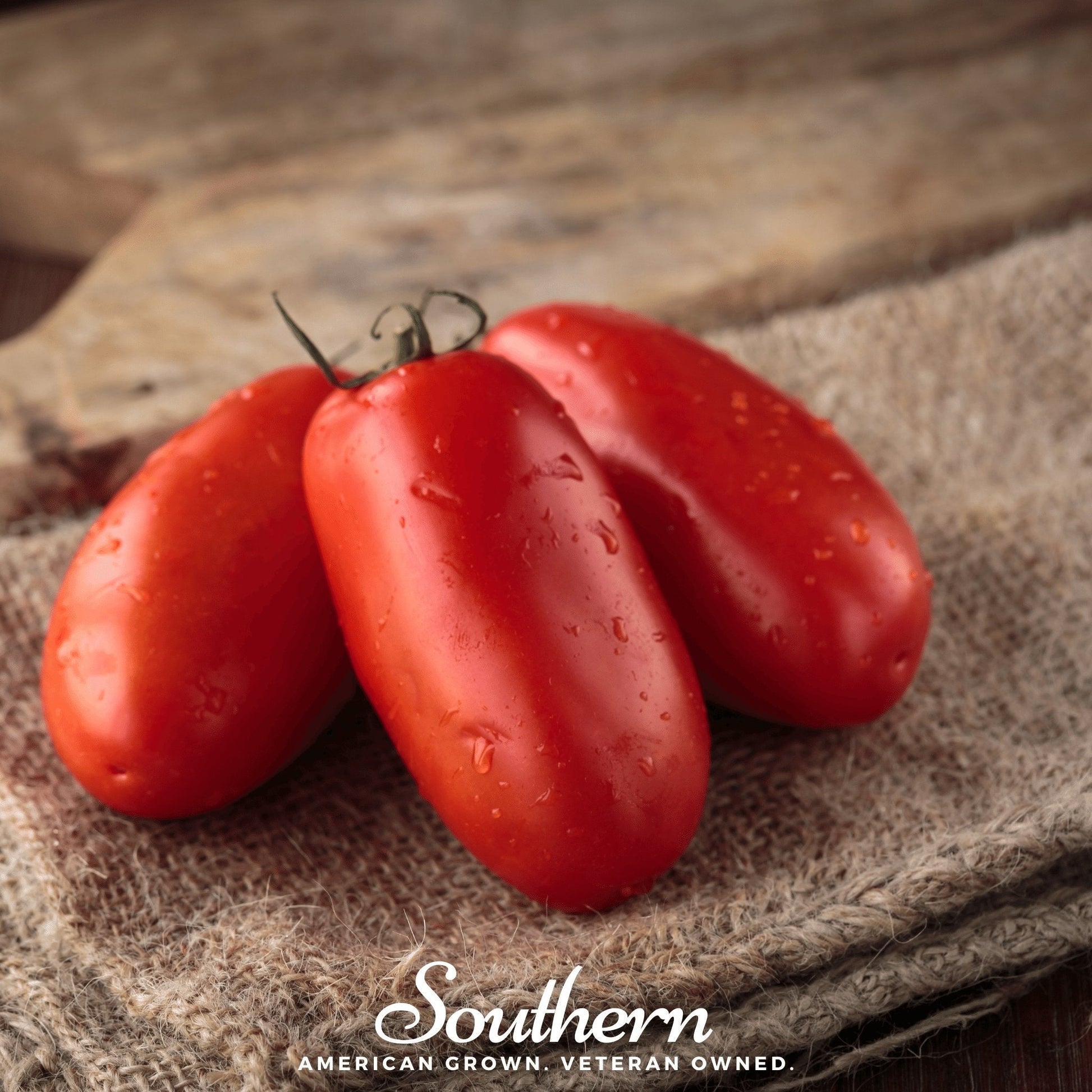 San Marzano tomato seeds from Southern Seeds, 50 seeds of the classic heirloom tomato variety, shown in a close-up image.