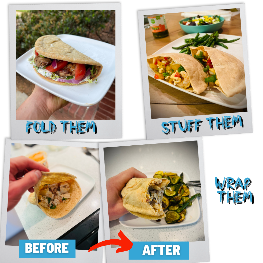 Two bags of Unbelievabuns UnbelievaPitas high protein, low-carb pitas with six breads visible in the packaging.
