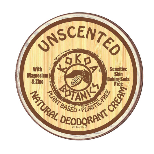Unscented KOKOA BOTANICS natural deodorant cream for sensitive skin in a 2.5 oz jar, baking soda-free and gentle.