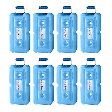 Eight Heaven's Harvest WaterBrick storage containers stacked together, showcasing durable plastic construction and secure lids.
