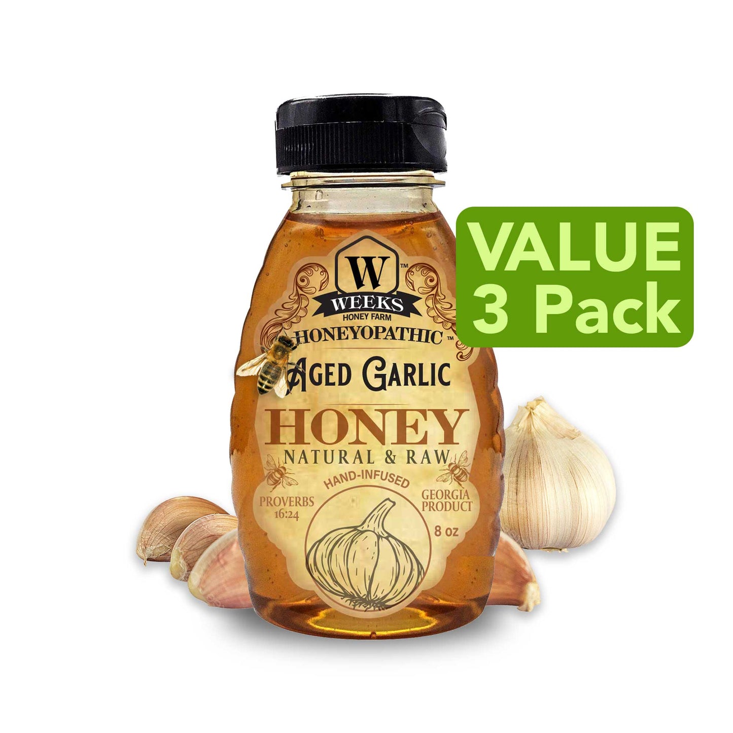Weeks Honey Farm Reishi Mushroom Honey Supplements bottle, premium vitamins for health and wellness, 8 oz jar.