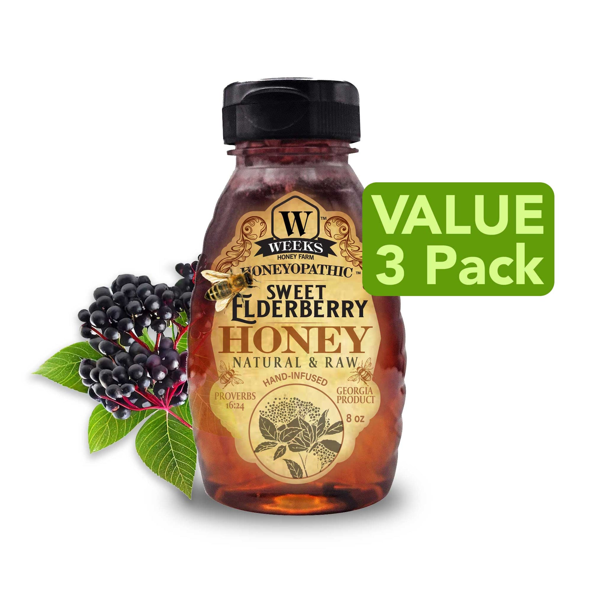 Weeks Honey Farm Reishi Mushroom honey supplement in an 8 oz jar, promoting health and wellness with premium honey and herbal ingredients.