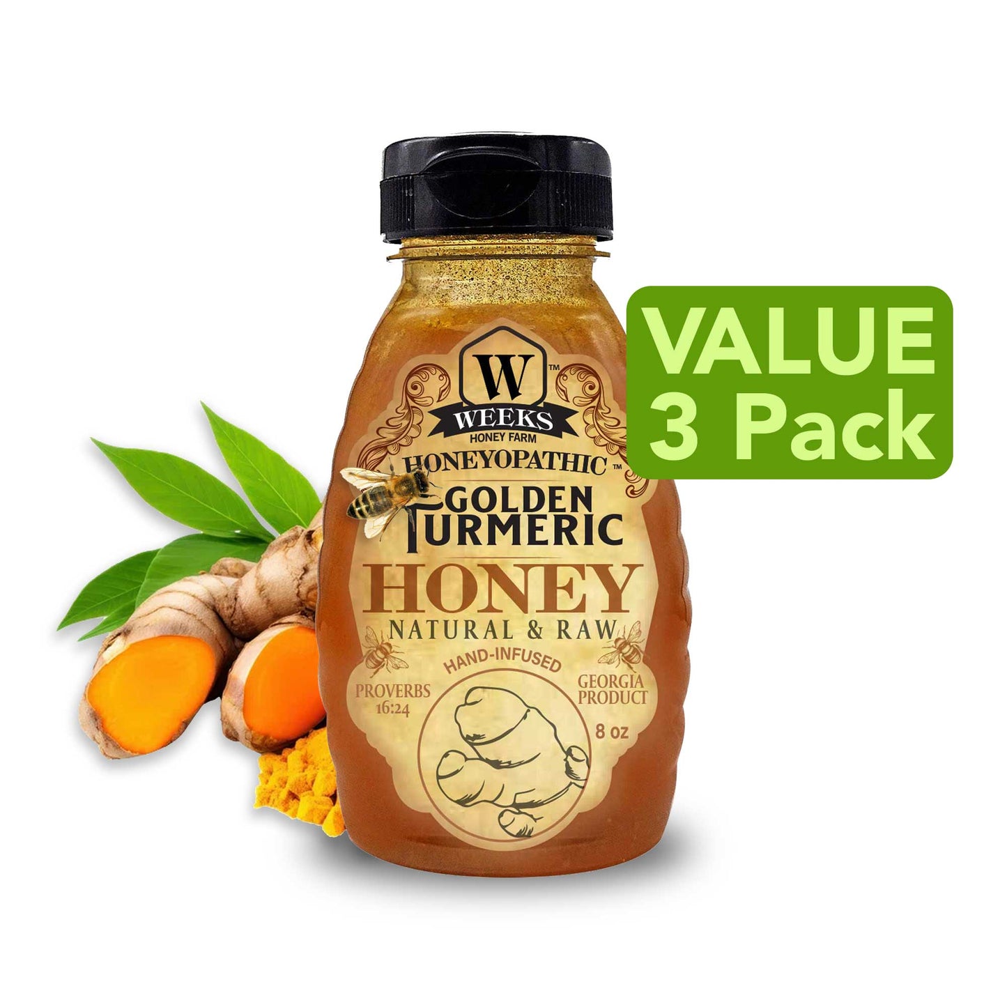 Weeks Honey Farm Reishi Mushroom Honey Supplements in an 8 oz jar, promoting health and wellness with natural honey and mushroom extract.