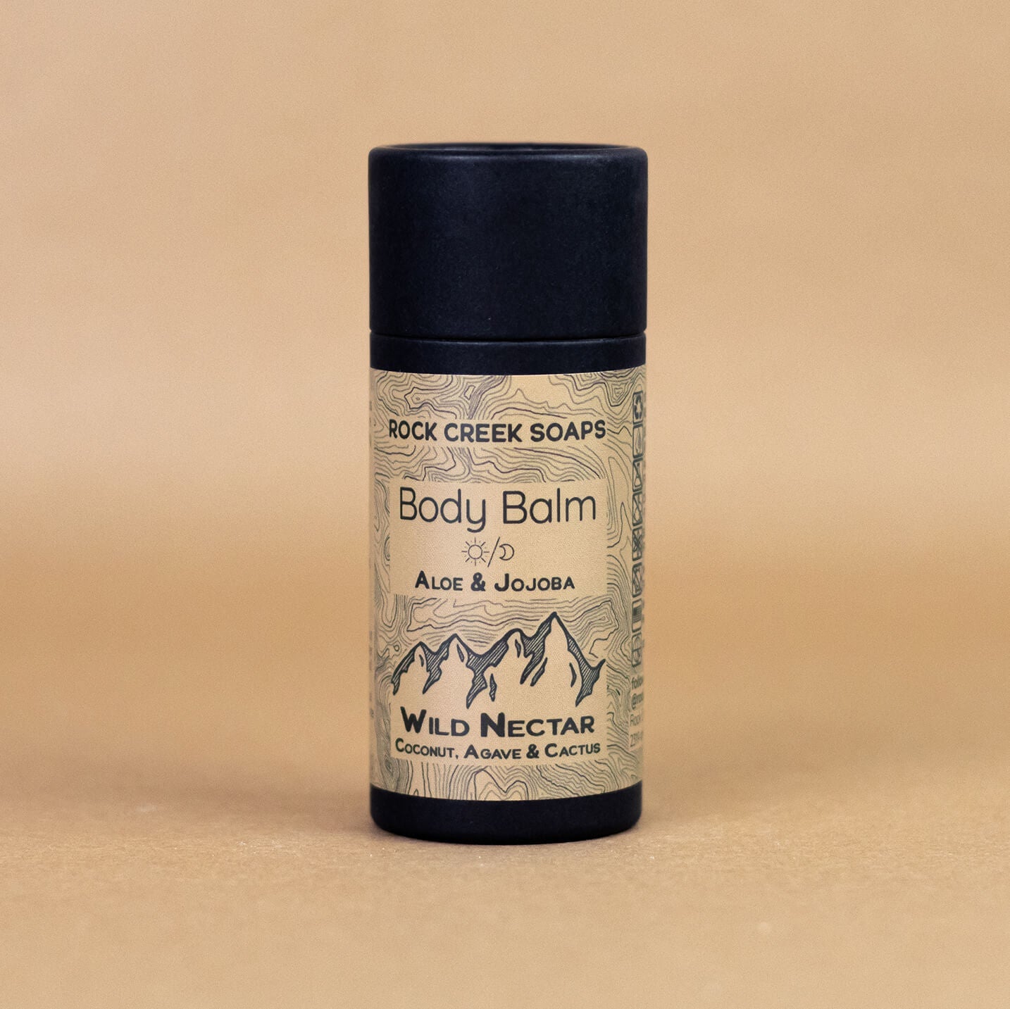 Wild Nectar Body Balm solid lotion bar by Rock Creek Soaps featuring blue agave, coconut, cactus, and fresh citrus scent.