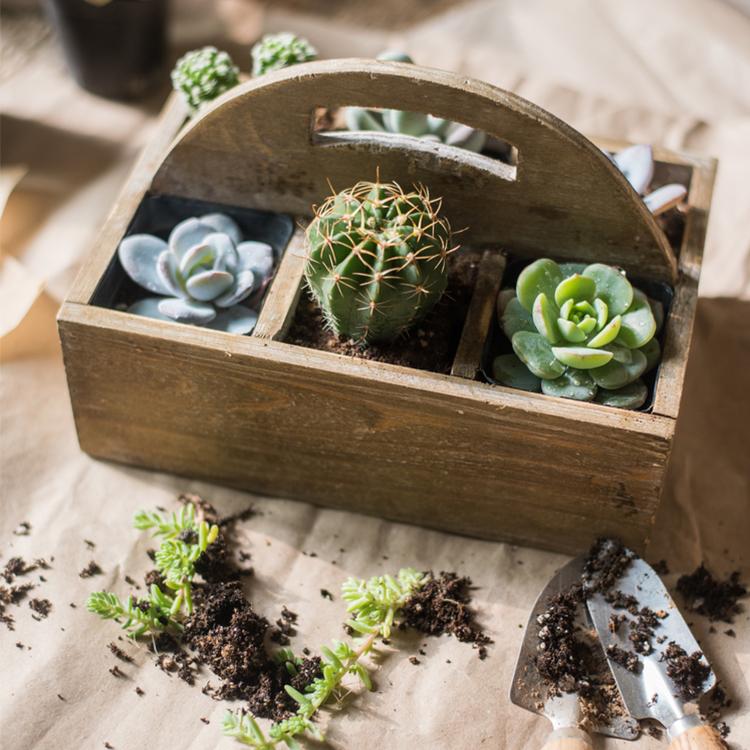 RusticReach wooden box basket with carry handle, natural finish, ideal for storage or decorative use.
