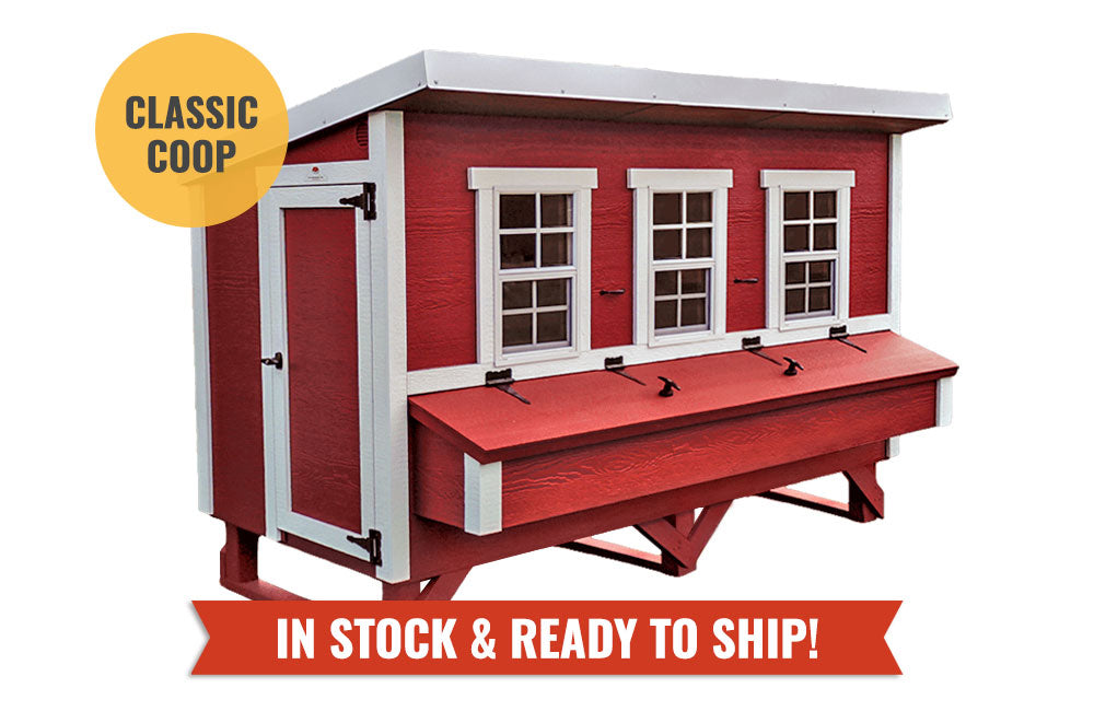 Red XL OverEZ Chicken Coop for up to 20 chickens, featuring a spacious design with a classic style and sturdy construction.