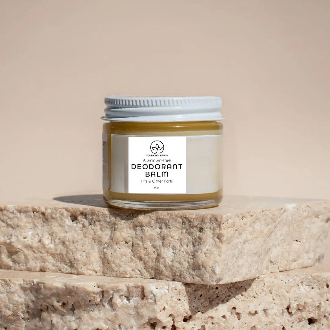 Your Only Earth deodorant balm in a personal care container, designed for natural odor protection and skin comfort.