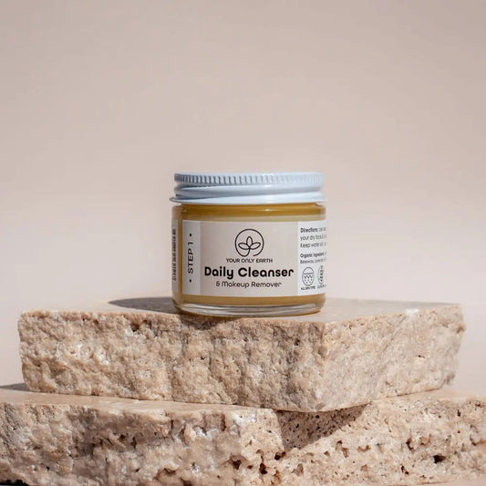 Your Only Earth daily cleanser and makeup remover in a 2 oz bottle, suitable for all skin types, gentle skincare product.