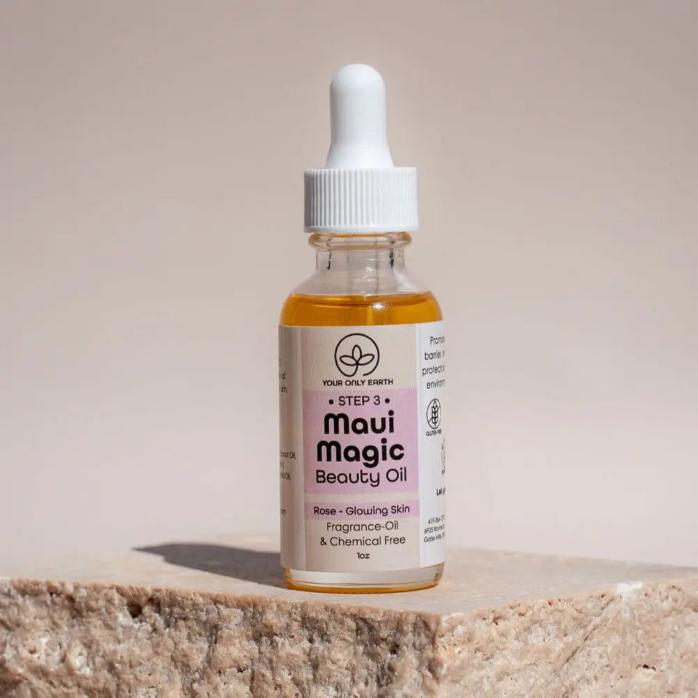 Lavender-scented Maui Magic Beauty Oil by Your Only Earth, a 1 oz skin care product for sensitive and acne-prone skin.