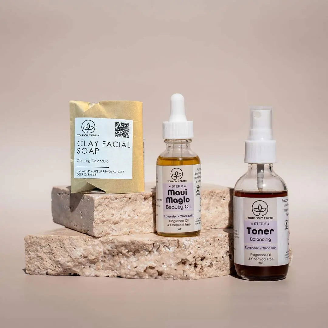 Your Only Earth Dewy Skincare Set with rose-infused cleanser and facial soap for dry and rosacea-prone skin.