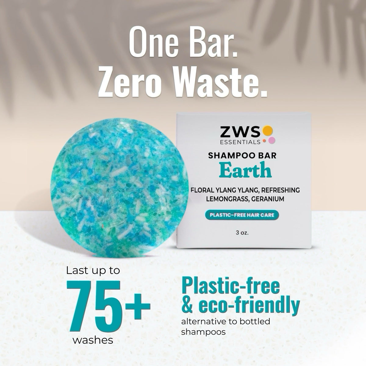 Plastic-free shampoo and conditioner bar duo by ZeroWasteStore.com, Earth scent, eco-friendly hair care set with natural ingredients.