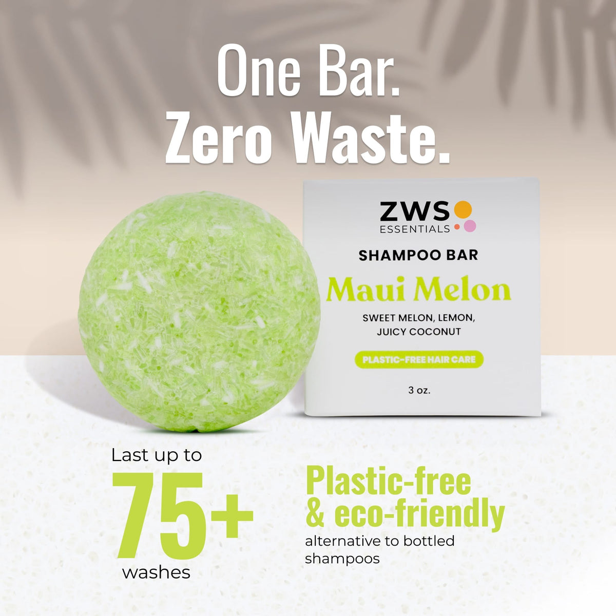 ZeroWasteStore.com shampoo and conditioner bar duo with Maui Melon scent, plastic-free, designed for eco-friendly hair care.