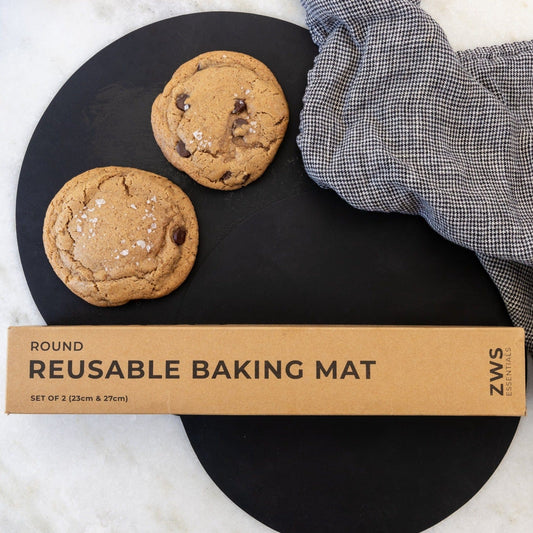 Two silicone baking mats on a baking sheet, non-stick surface for easy baking and food release, from ZeroWasteStore.com