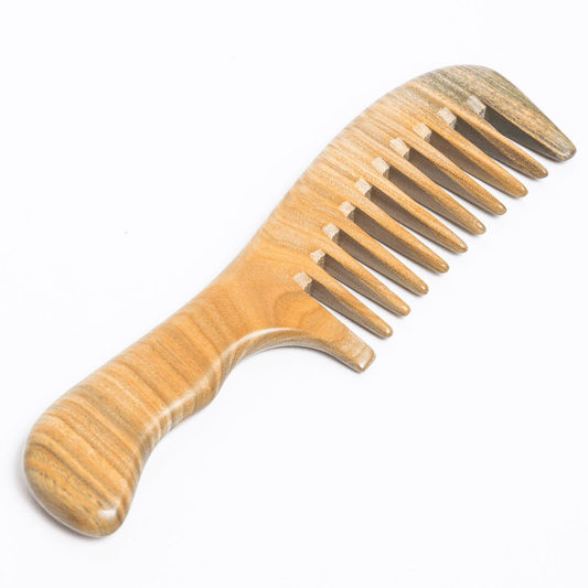 Sandalwood wide-tooth comb by ZeroWasteStore, 100% wood, plastic-free, eco-friendly zero waste comb for gentle hair detangling.