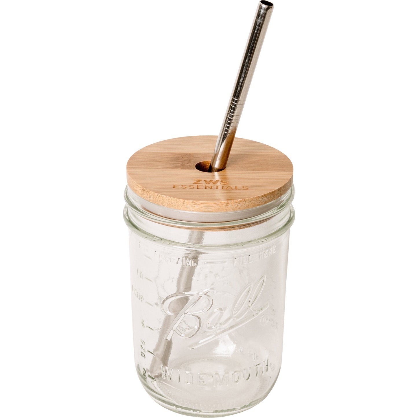 Mason Jar Drinkware Set with bamboo lid and stainless steel straw, featuring a regular mouth mason jar for eco-friendly beverages.