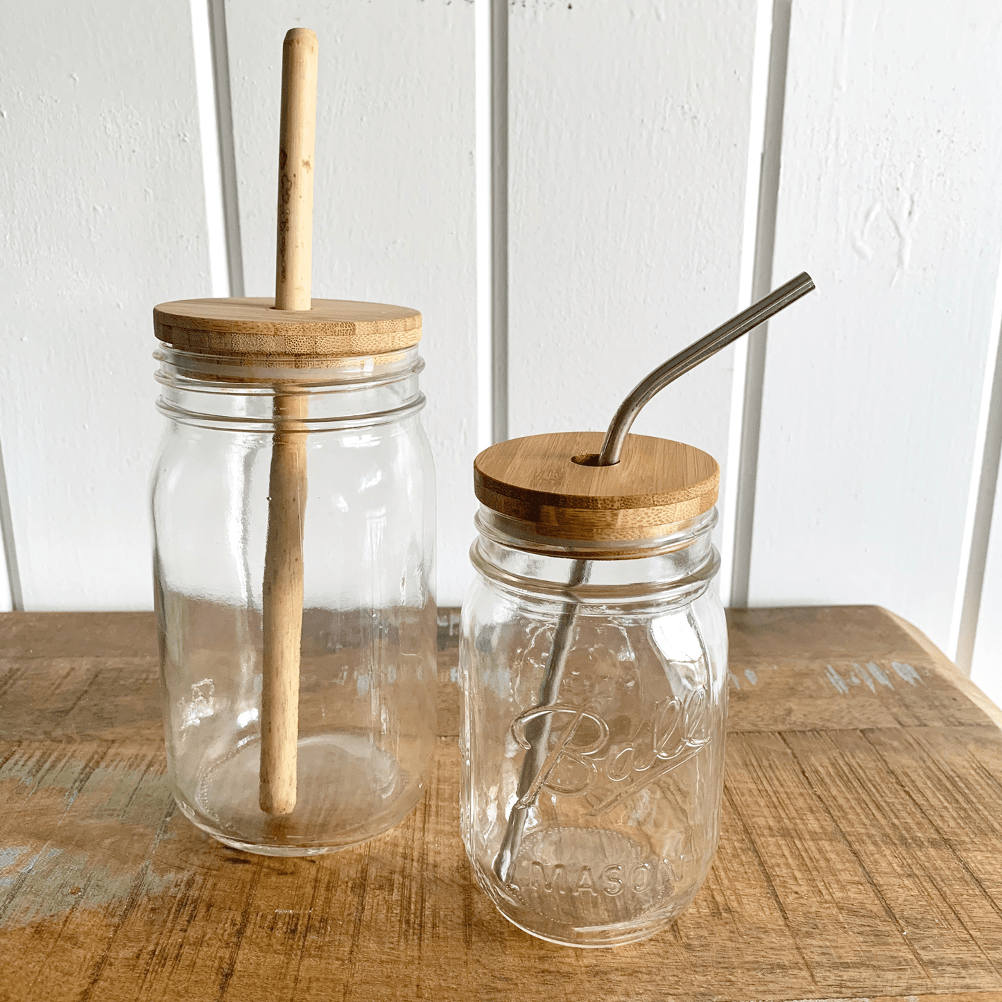 Wide-mouth bamboo mason jar lid for drinkware by ZeroWasteStore.com, eco-friendly lid with a natural bamboo finish.