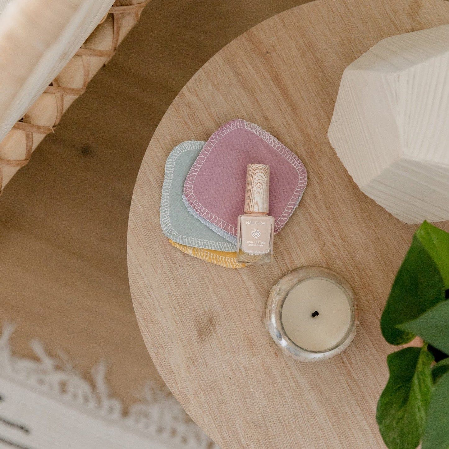 Earth-tone reusable cotton facial rounds from ZeroWasteStore.com, eco-friendly and soft for gentle skincare.