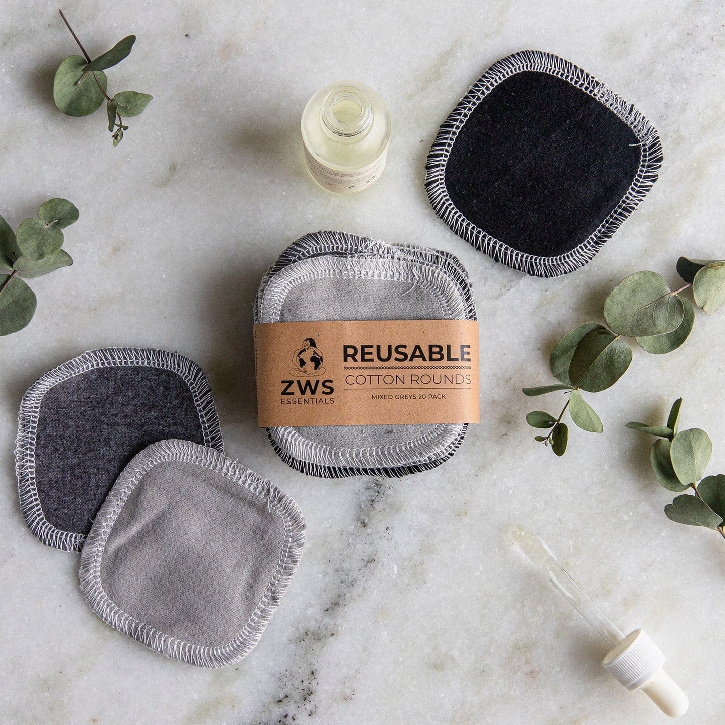 Earth-tone reusable cotton facial rounds from ZeroWasteStore.com, eco-friendly and soft for gentle skin cleansing.