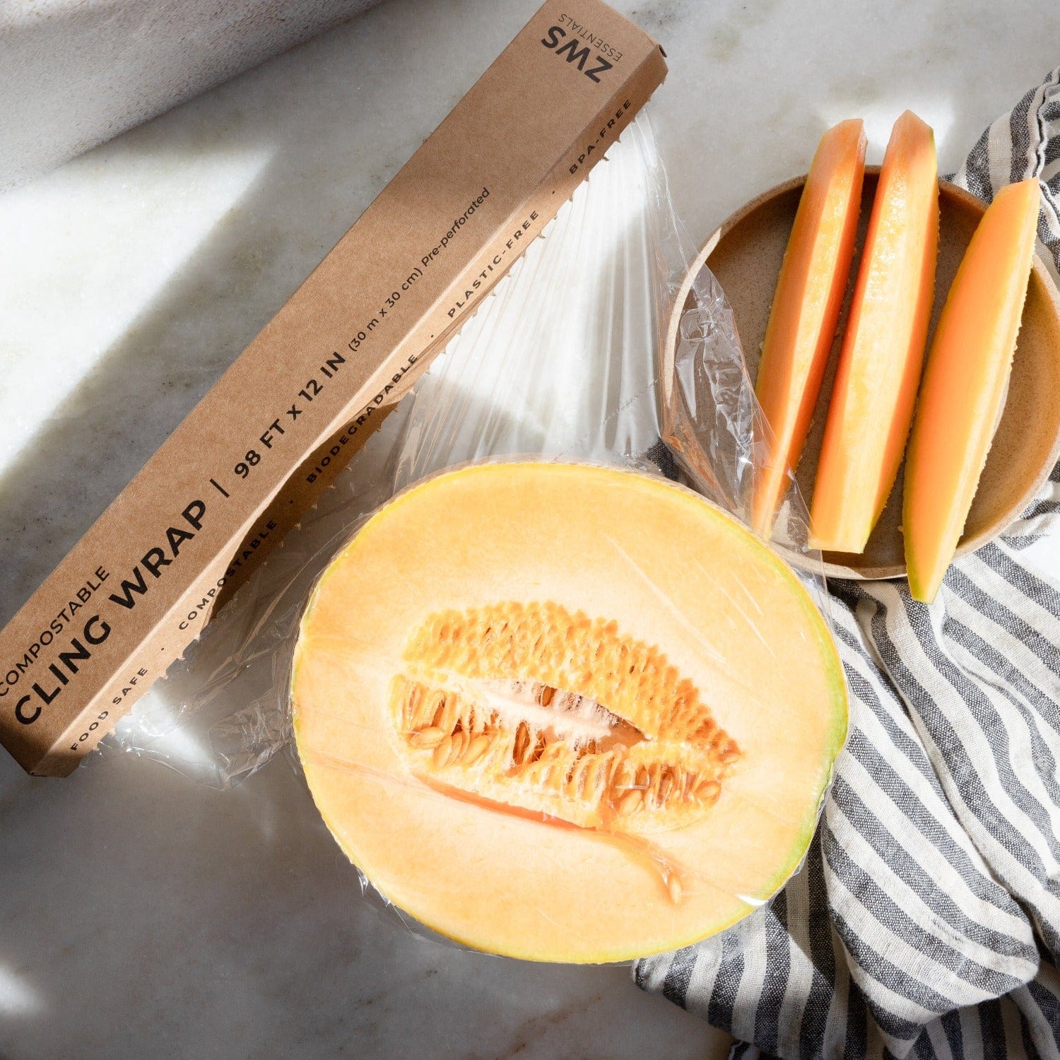 Compostable cling wrap for food storage, eco-friendly and biodegradable, from ZeroWasteStore.com.