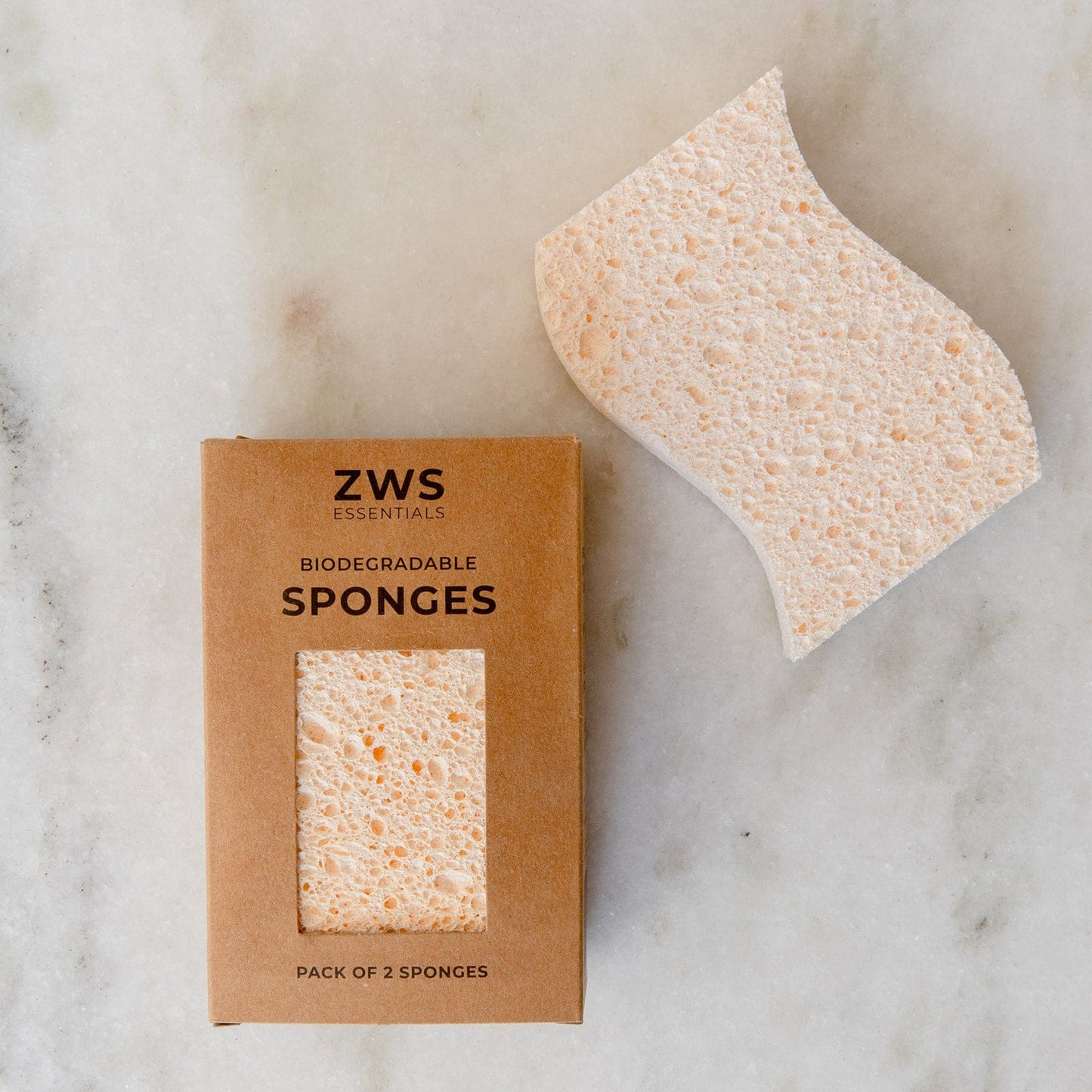 Two cellulose kitchen sponges from ZeroWasteStore.com, natural household cleaning supplies for eco-friendly dishwashing.