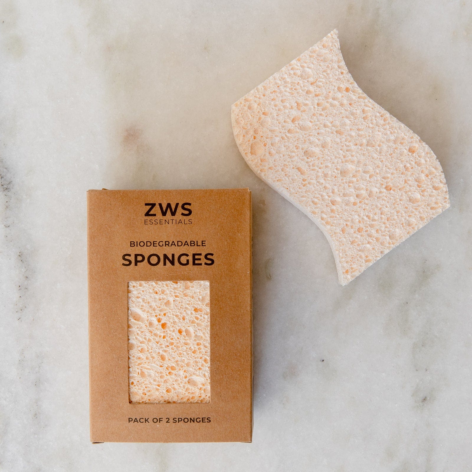 Two cellulose kitchen sponges from ZeroWasteStore.com, natural household cleaning supplies for eco-friendly dishwashing.