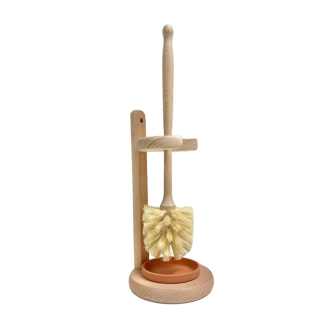 Plastic-free toilet brush with stand from ZeroWasteStore.com, eco-friendly household cleaning supply for bathroom hygiene.