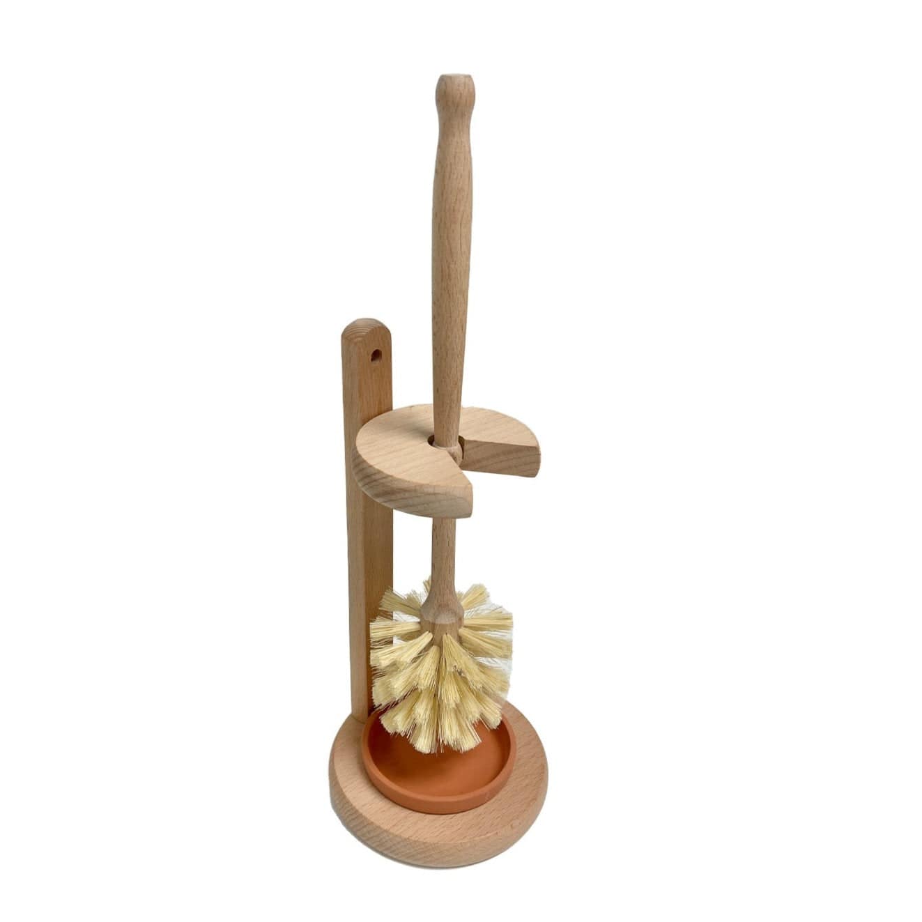 Plastic-free toilet brush with stand from ZeroWasteStore.com, eco-friendly household cleaning supply for bathroom cleaning.
