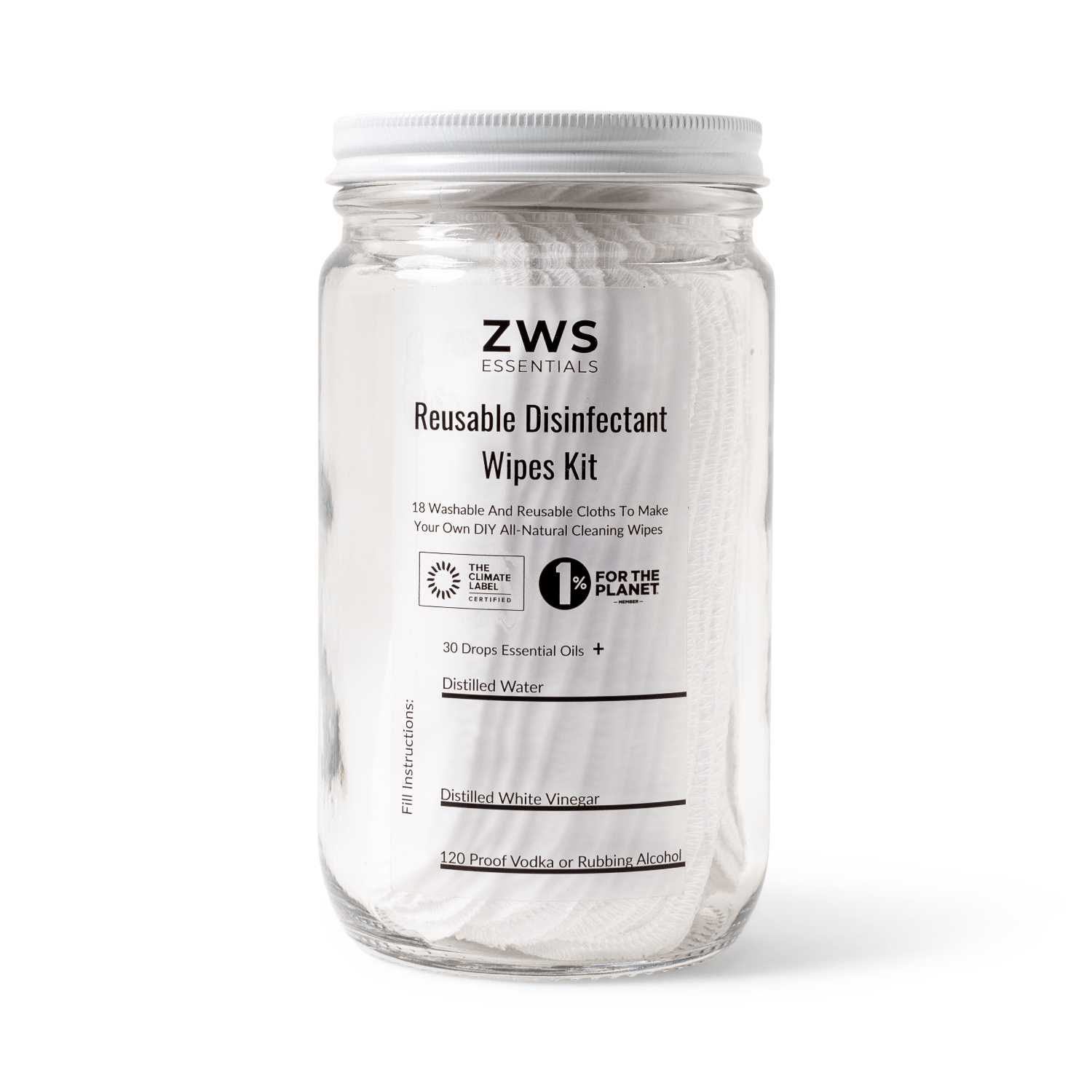 Reusable disinfectant wipes DIY kit from ZeroWasteStore.com, household cleaning supplies with eco-friendly fabric and cleaning solution.
