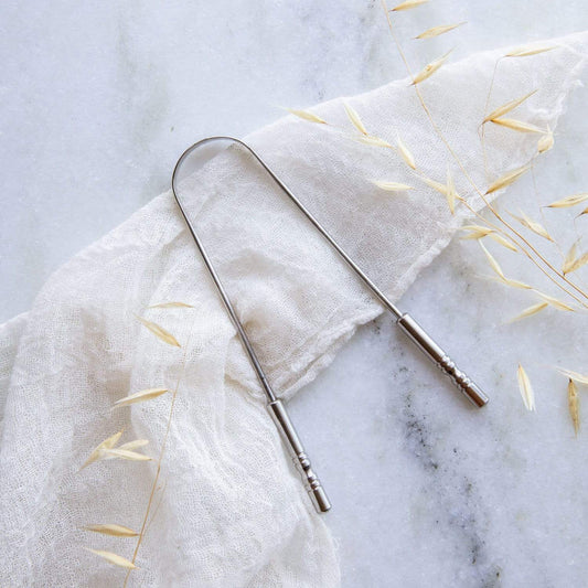 Stainless steel tongue scraper for oral care, zero waste design, 100% stainless steel, from ZeroWasteStore.com