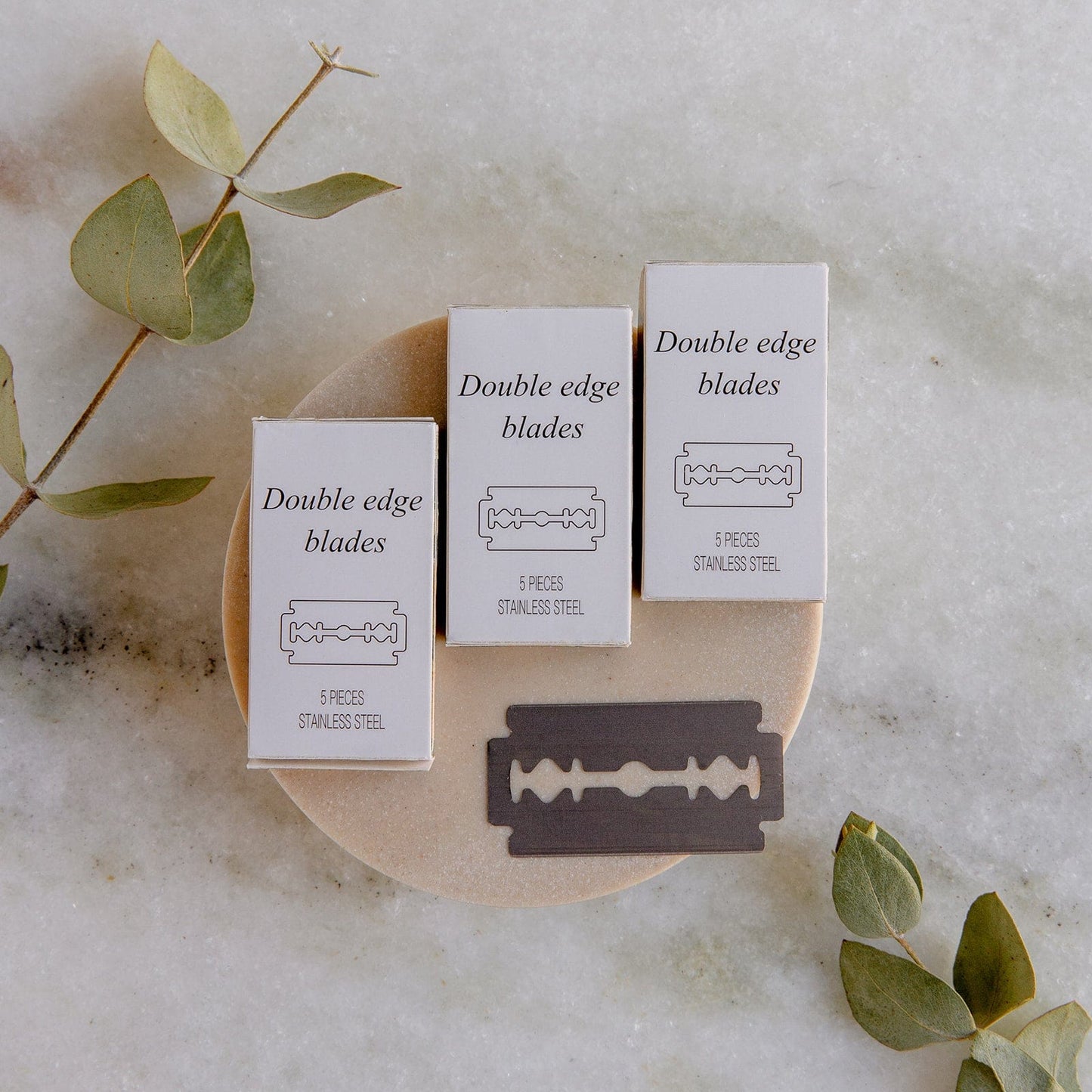 Three zero waste razor replacement blades from ZeroWasteStore.com for eco-friendly razors and sustainable grooming.