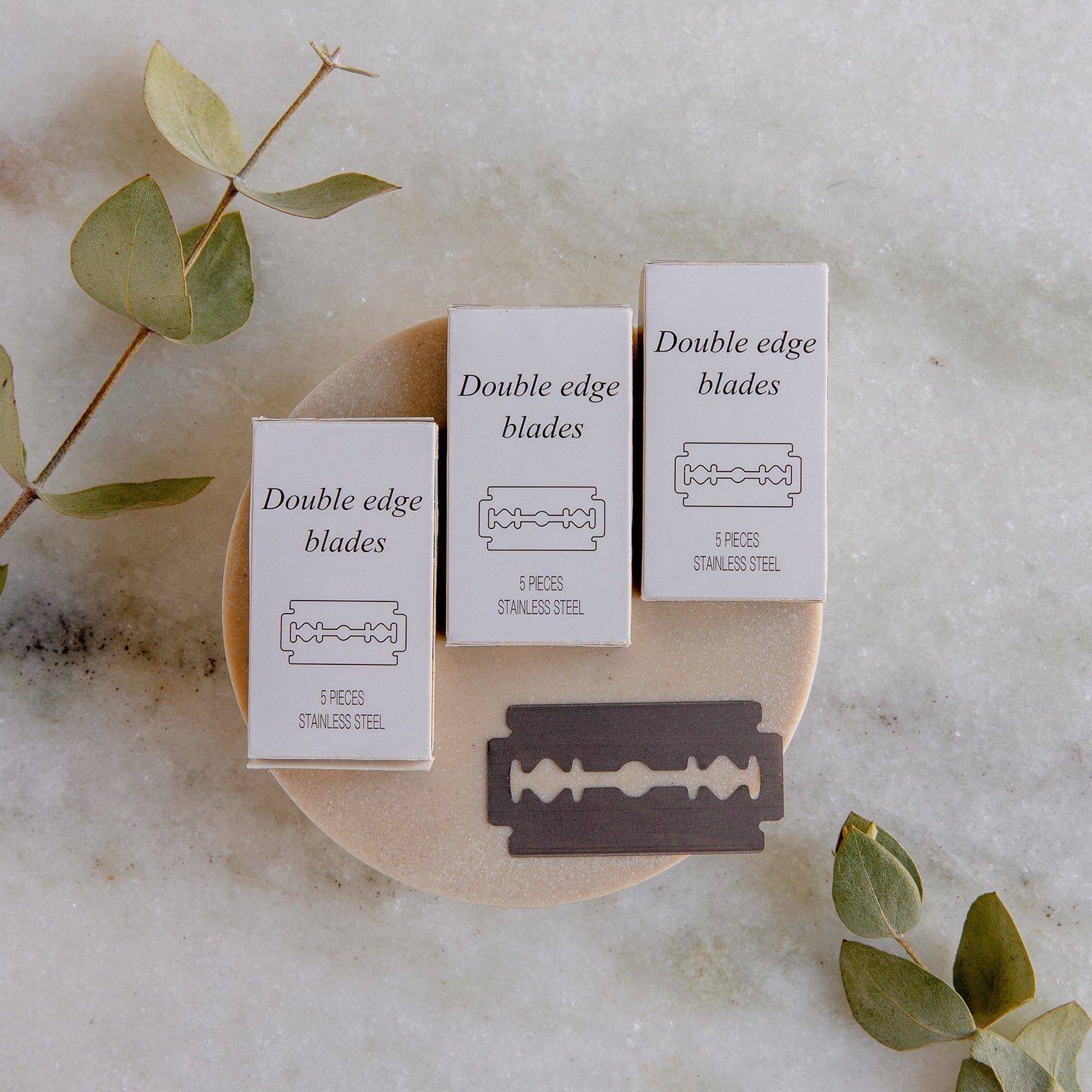 Three zero waste razor replacement blades from ZeroWasteStore.com for eco-friendly razors and sustainable grooming.