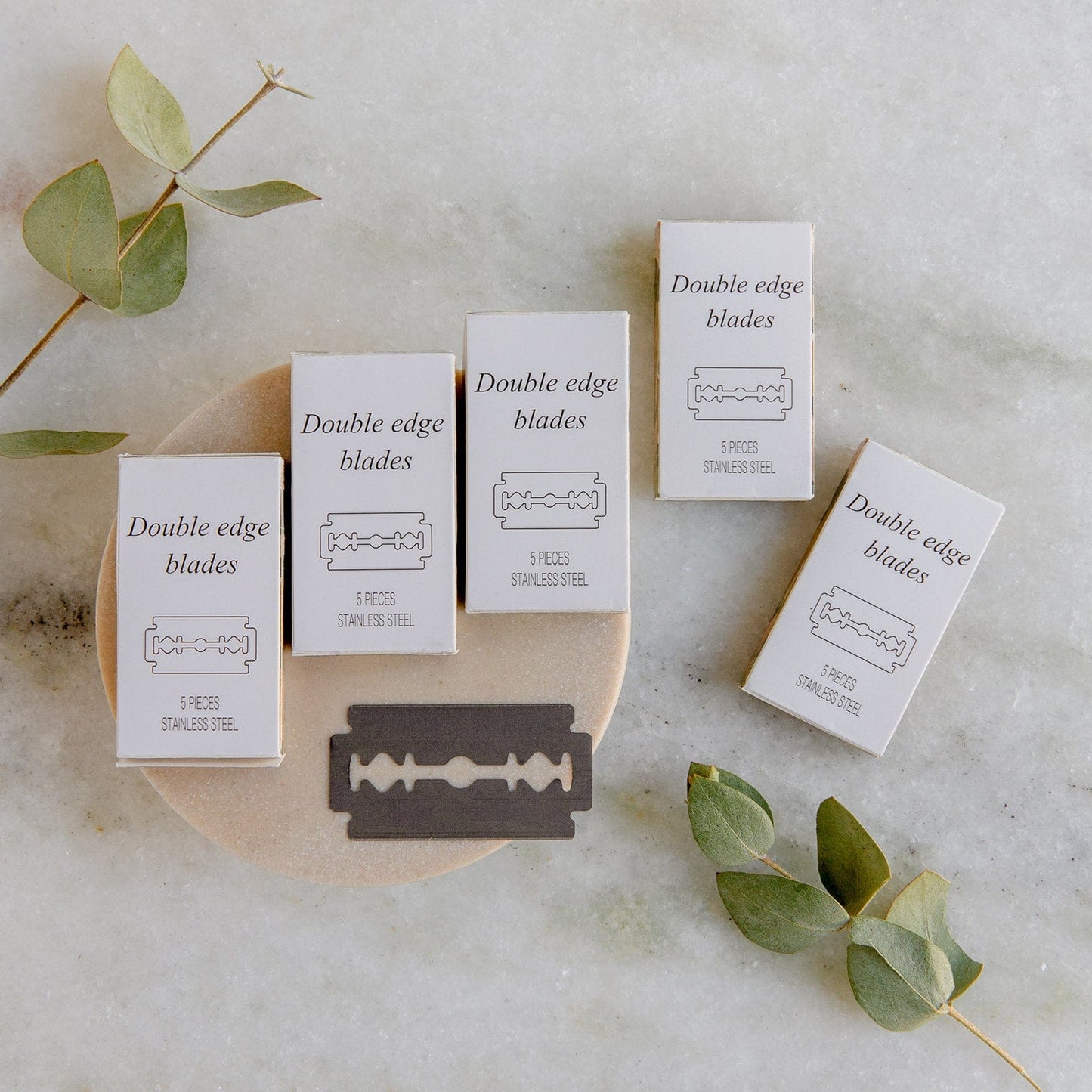 Three replacement blades for Zero Waste Razor from ZeroWasteStore.com, eco-friendly razor blades for sustainable shaving.