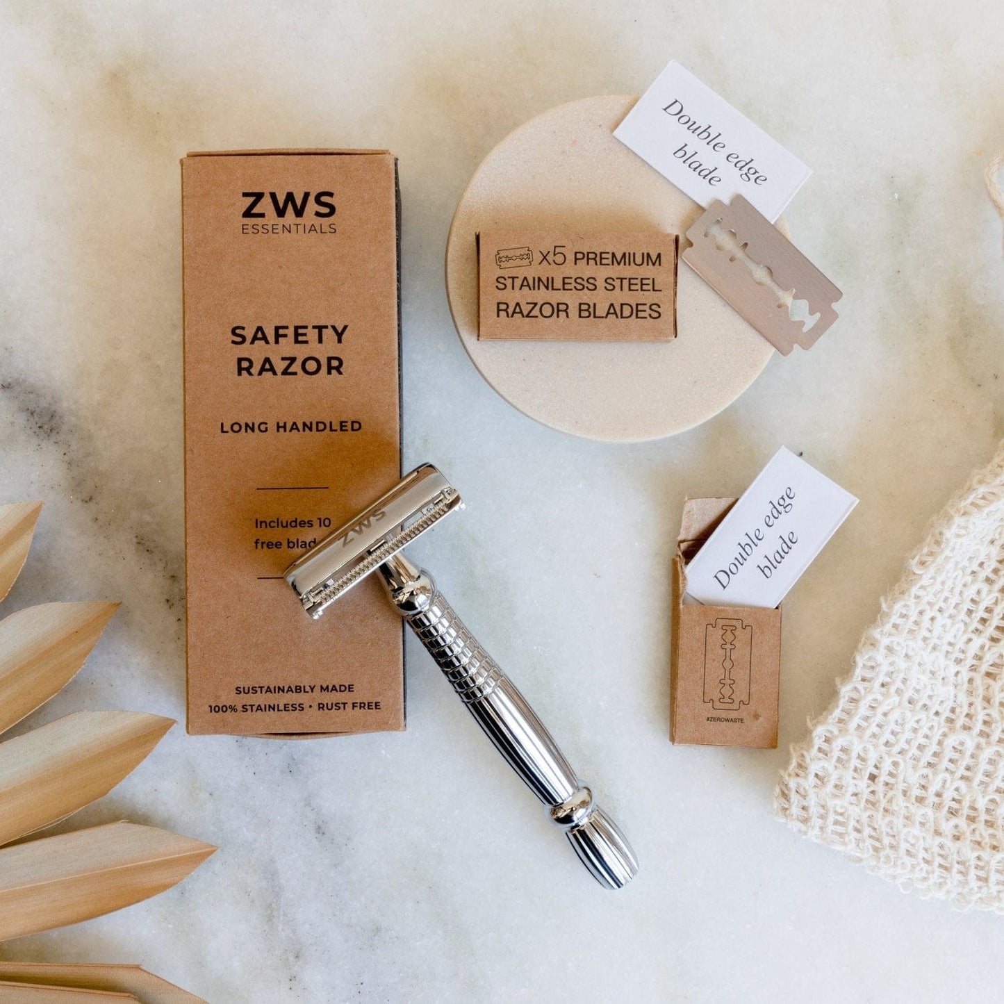 Three zero waste razor replacement blades from ZeroWasteStore.com, eco-friendly razors and razor blades in a pack.