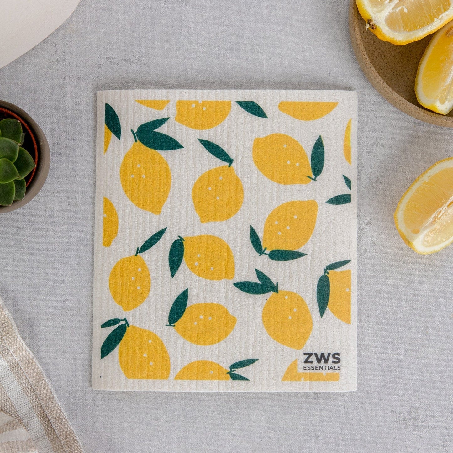 Reusable Swedish dish cloth with lemon design, eco-friendly paper towel alternative from ZeroWasteStore.com