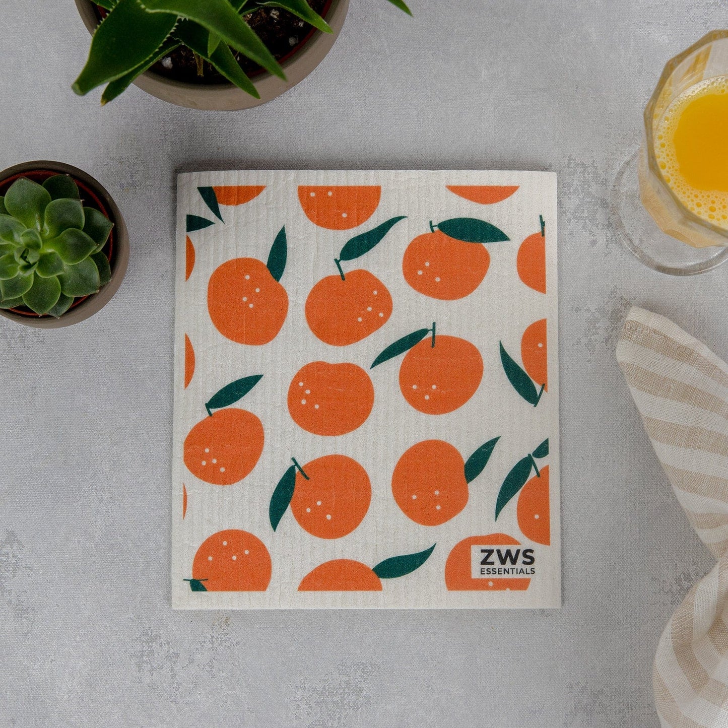 Reusable Swedish dish cloth with lemon design, eco-friendly paper towel alternative from ZeroWasteStore.com, ideal for kitchen cleaning.