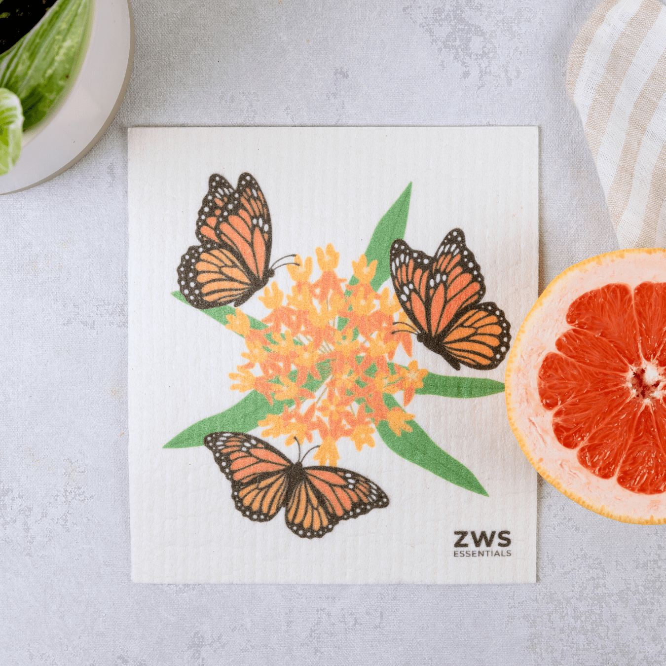 Swedish dish cloth by ZeroWasteStore.com, reusable paper towel with lemon design, eco-friendly cleaning cloth for kitchen use