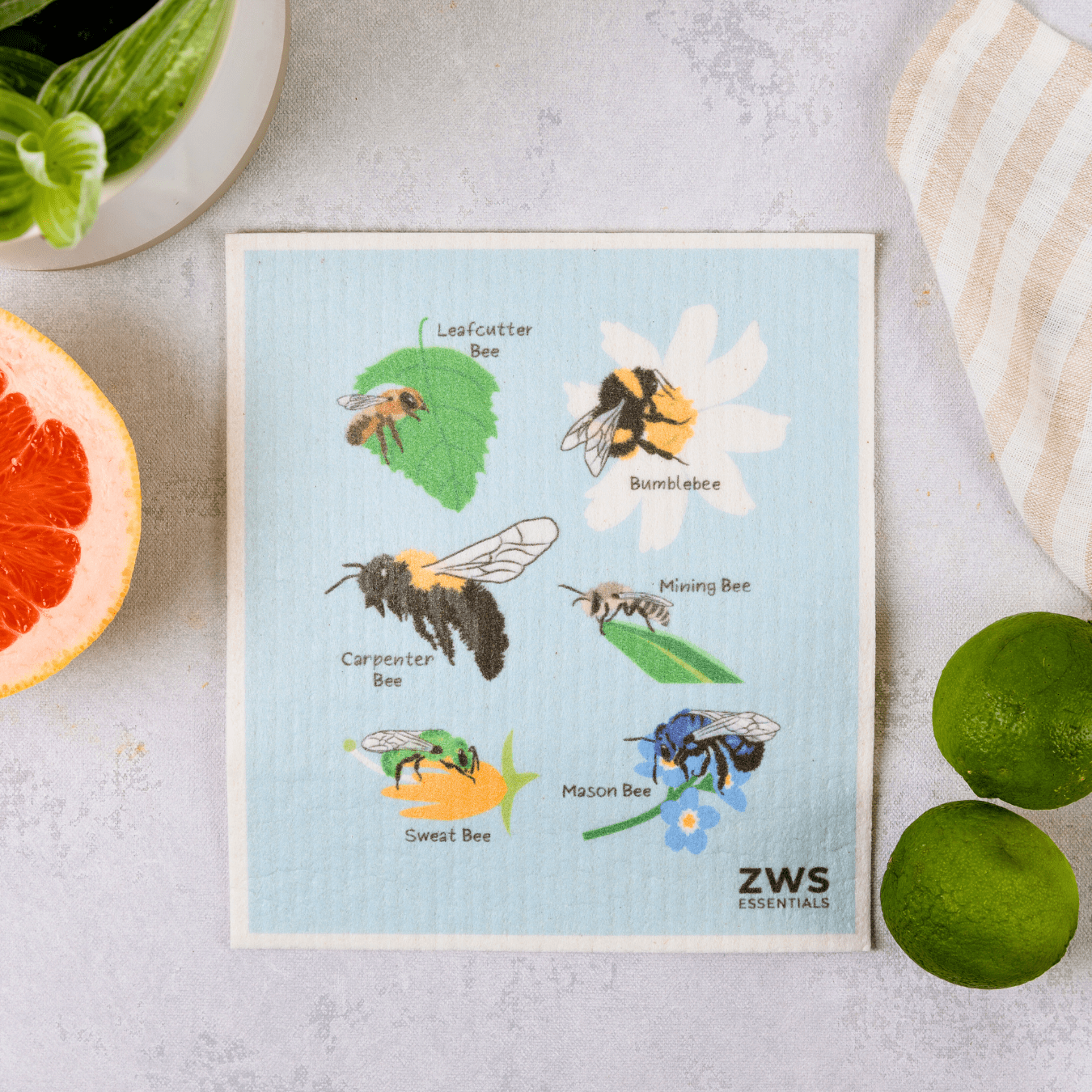 Reusable Swedish dish cloth with lemon print, eco-friendly alternative to paper towels from ZeroWasteStore.com.
