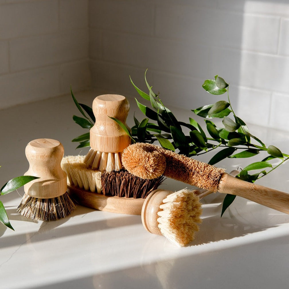 Zero Waste Dish Brush Kit featuring natural scrub brushes for eco-friendly dish cleaning from ZeroWasteStore.com