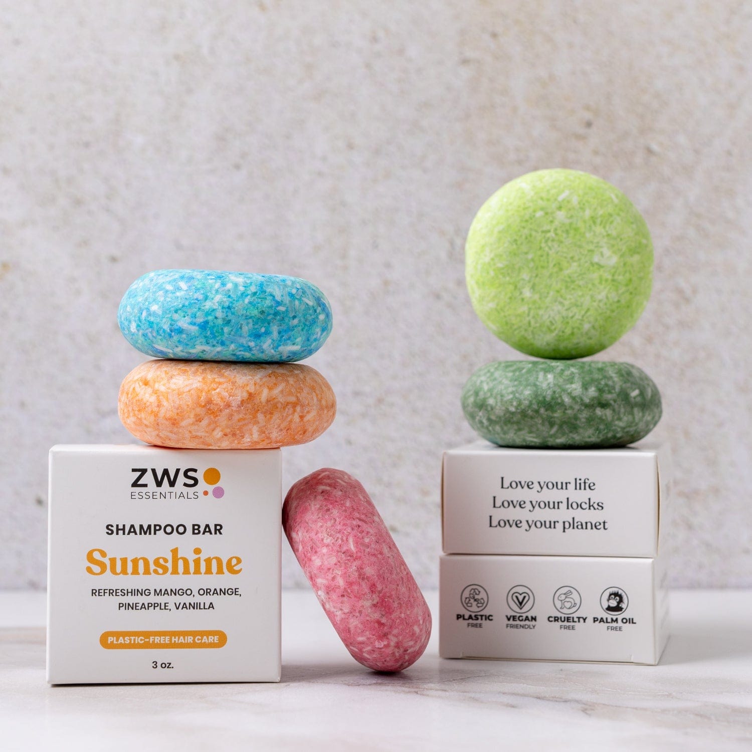 ZeroWasteStore.com shampoo bar with bloom and castor oil, natural solid shampoo for healthy hair care.