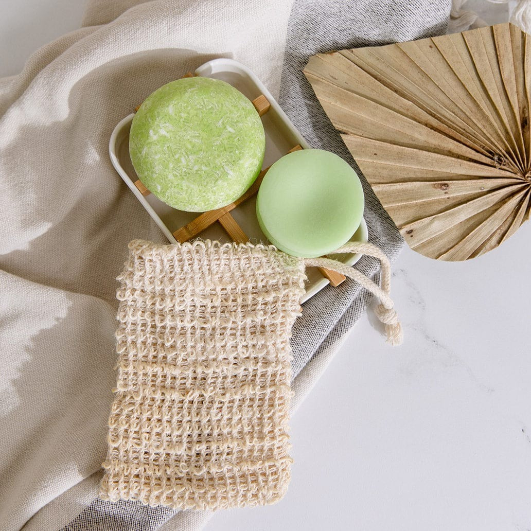 Zero Waste Hair Care Mini Kit with shampoo, conditioner, and soap dish from ZeroWasteStore.com, eco-friendly hair care set.