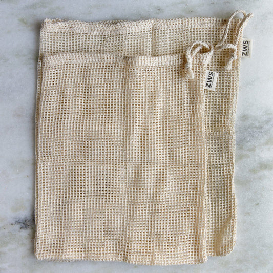 Natural mesh produce bag from ZeroWasteStore.com, medium size shopping tote for zero waste grocery shopping.
