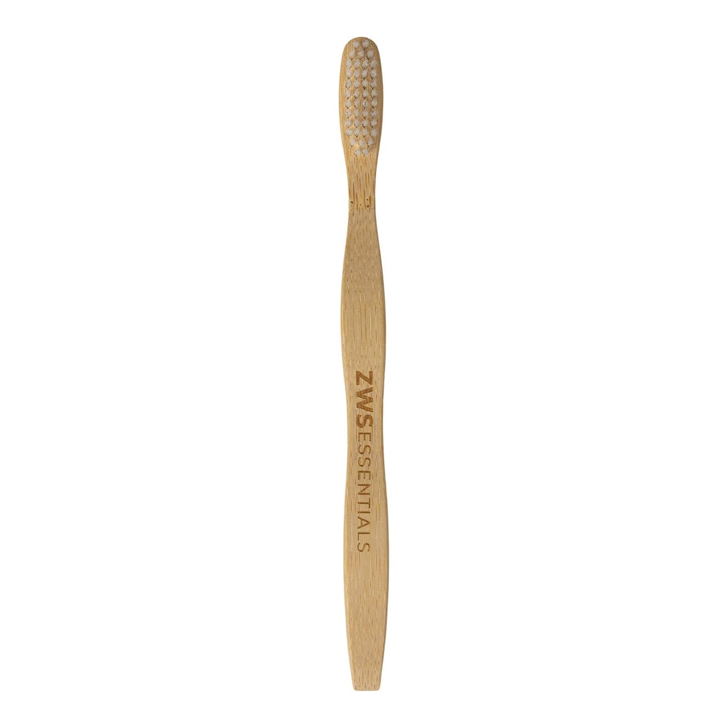 Bamboo toothbrush with natural wood handle and soft bristles, eco-friendly dental care product from ZeroWasteStore.com