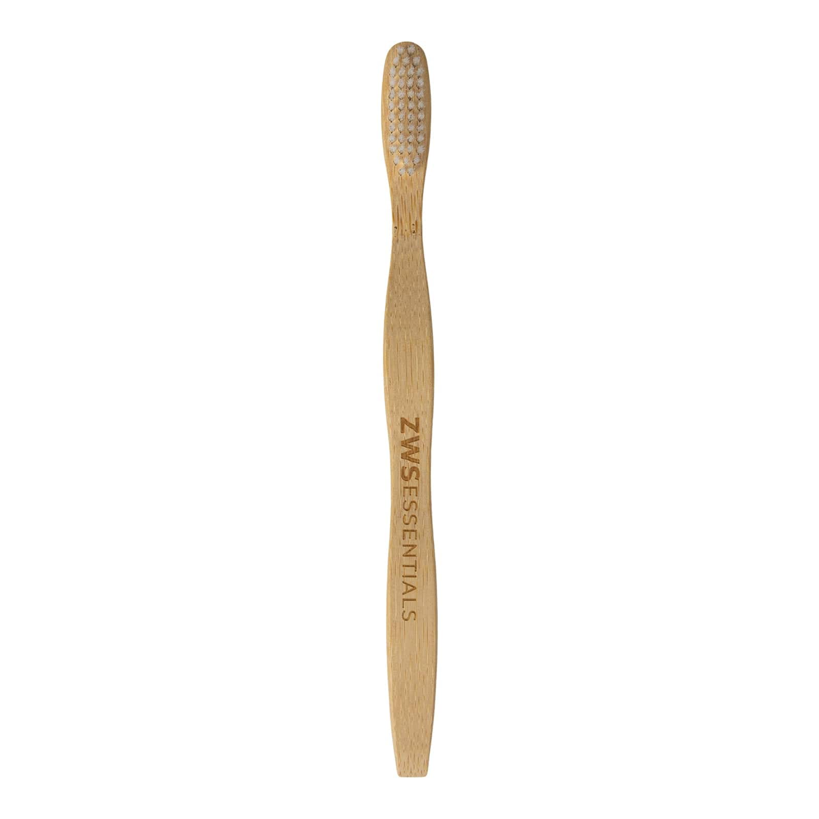 Bamboo toothbrush with natural wood handle and soft bristles, eco-friendly dental care product from ZeroWasteStore.com