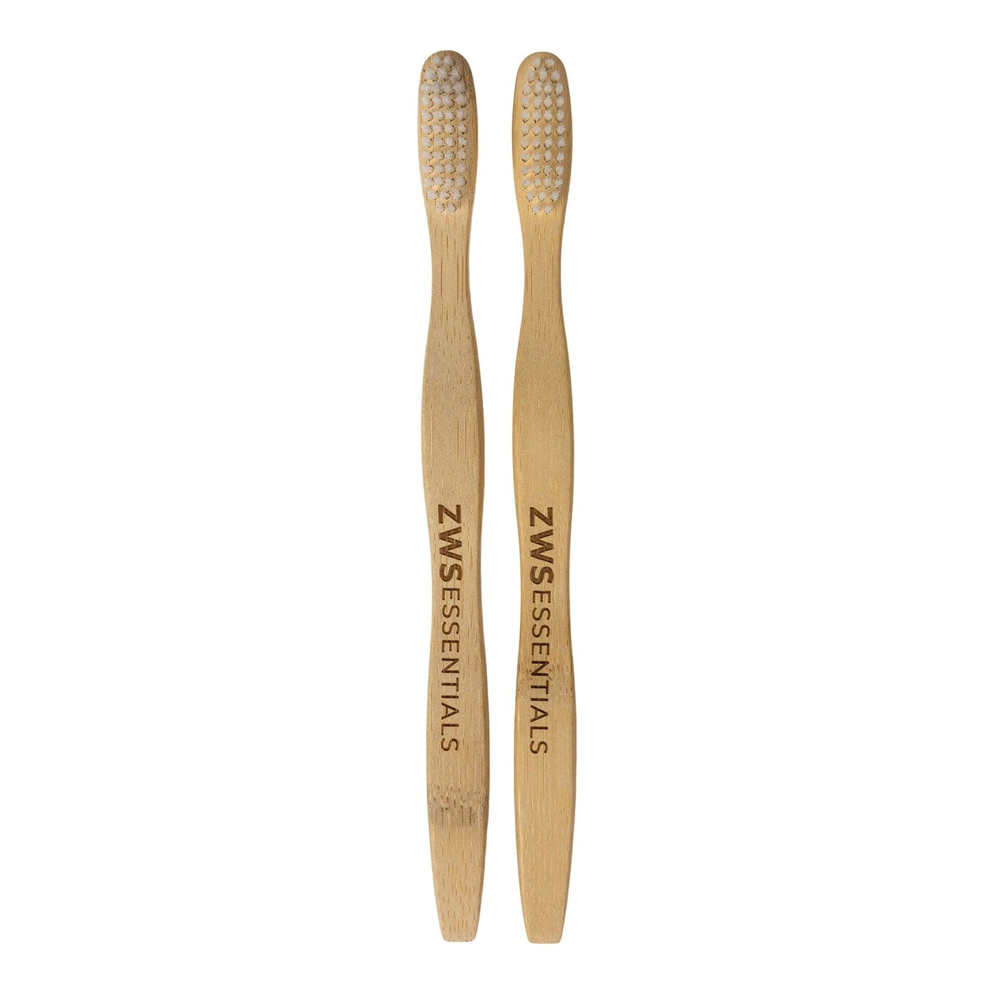 Bamboo toothbrush from ZeroWasteStore.com with a natural wooden handle and soft bristles, eco-friendly dental care product.