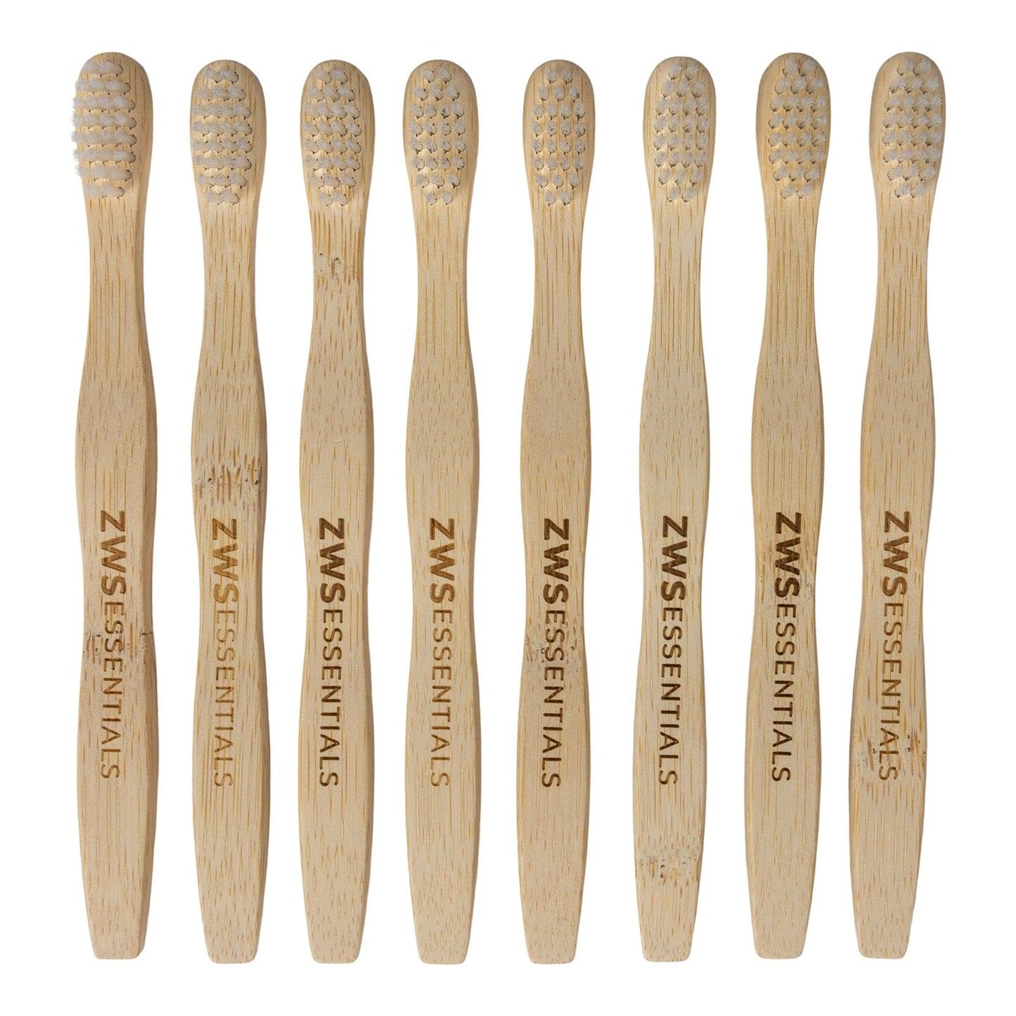 Child's bamboo toothbrush from ZeroWasteStore.com with soft bristles and eco-friendly bamboo handle, ideal for young children.