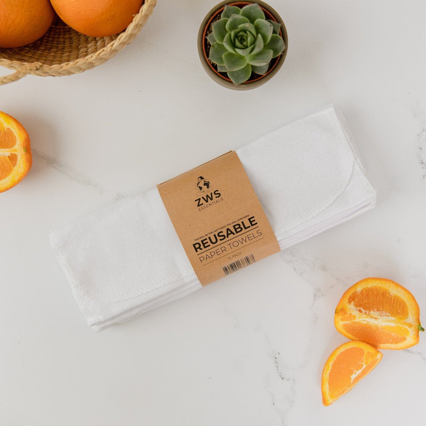 White reusable paper towels from ZeroWasteStore.com, eco-friendly cloth towels for sustainable cleaning and drying.