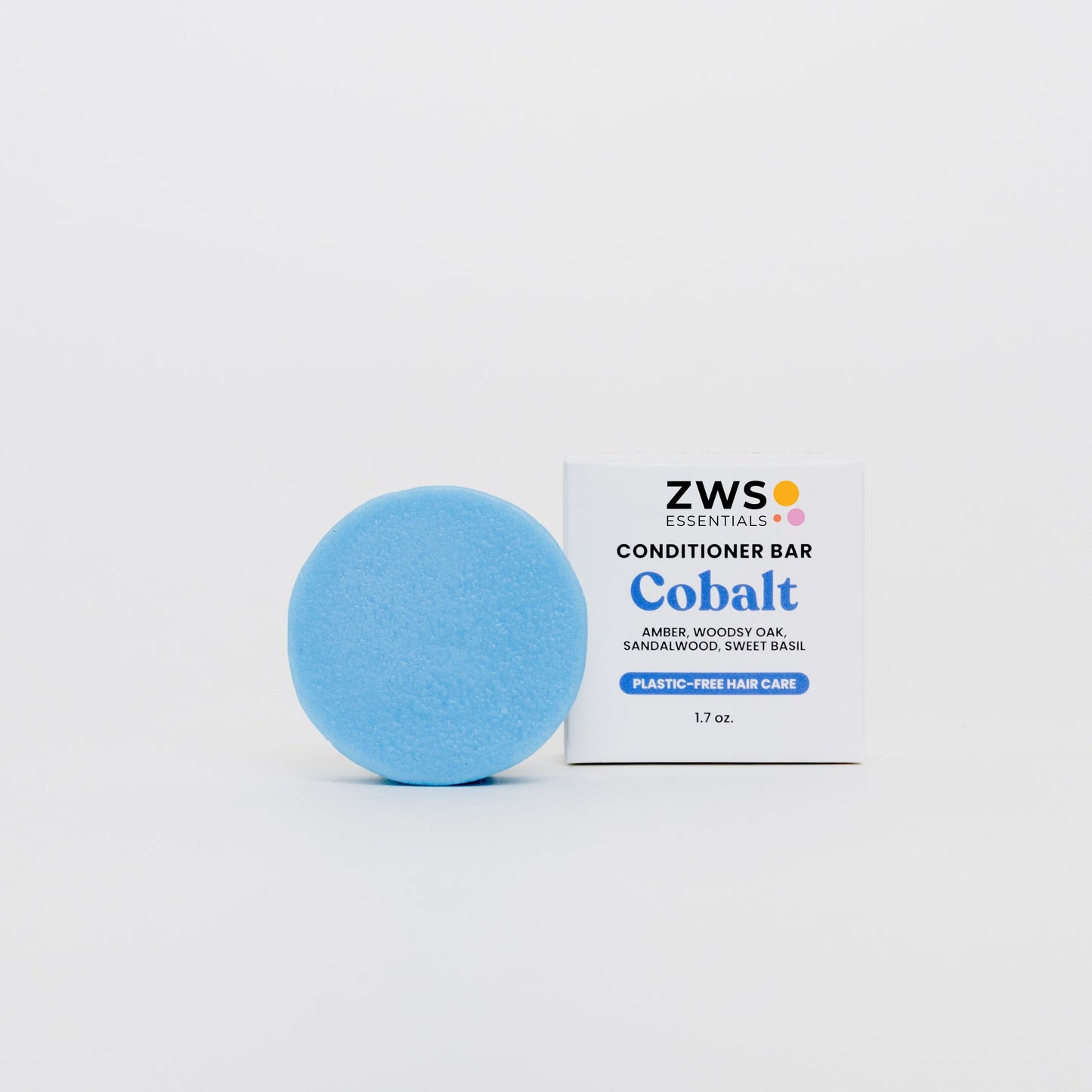 Cobalt conditioner bar by ZeroWasteStore.com, solid eco-friendly hair conditioner with sleek packaging and natural ingredients.