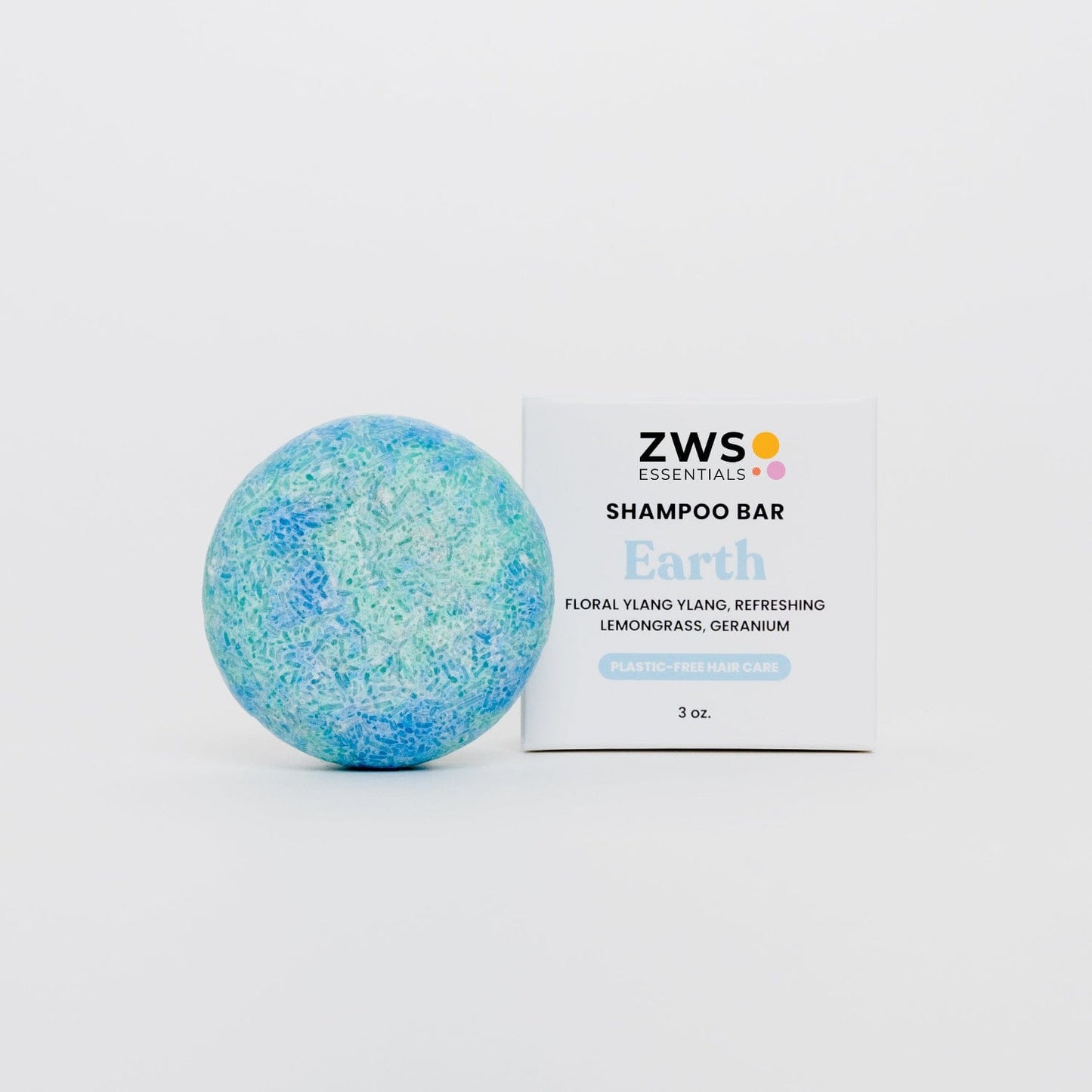 ZeroWasteStore.com Earth Shampoo Bar, natural shampoo with eco-friendly packaging, shown in a close-up image.