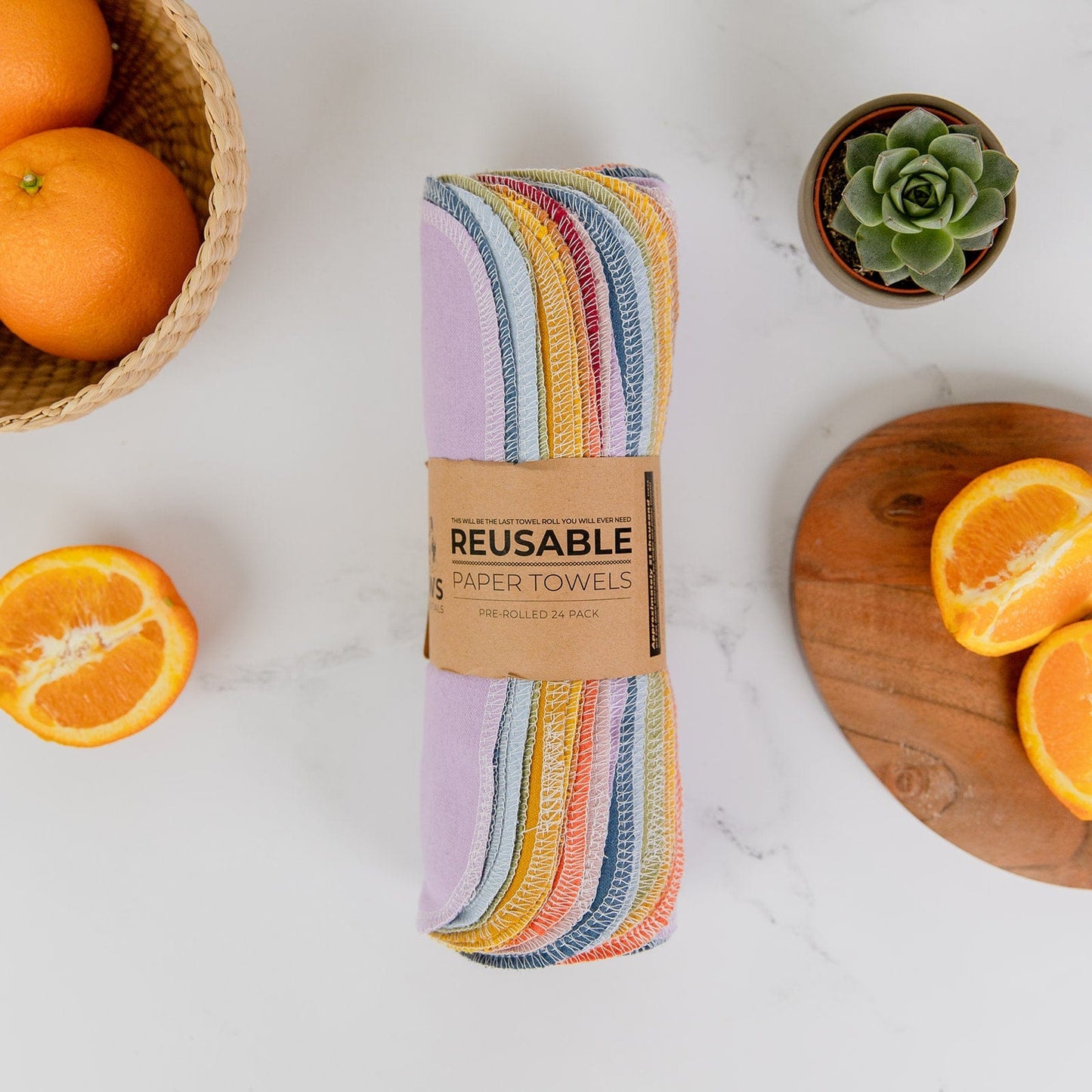 Reusable paper towels from ZeroWasteStore.com, eco-friendly unpaper towels made of organic cotton in earth tones, 24-pack.