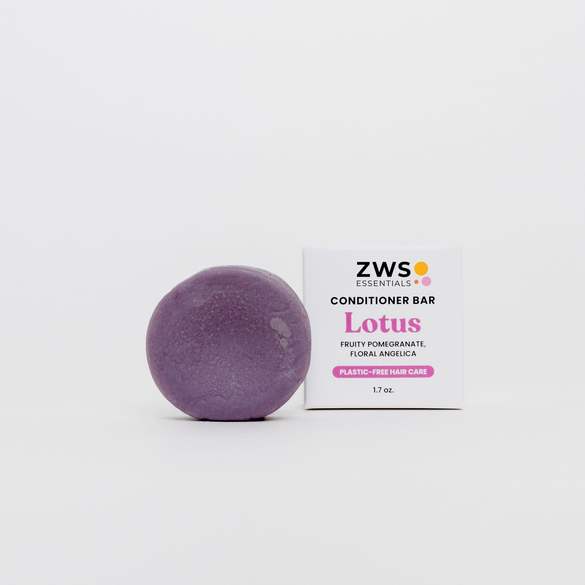 ZeroWasteStore lotus conditioner bar, eco-friendly solid hair conditioner with natural ingredients, compact and sustainable packaging.